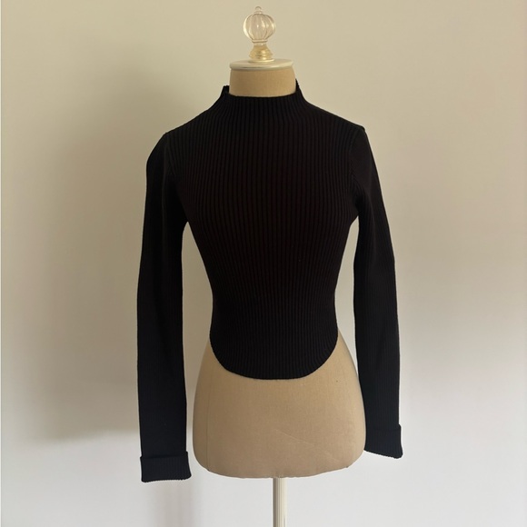 Mable Ribbed Sweater Black Cropped Long Sleeves M - Picture 1 of 7